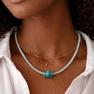 Women's Fashion Jewelry Aqua Teal Collar Beaded Necklace Glass Beads 20” Beachy